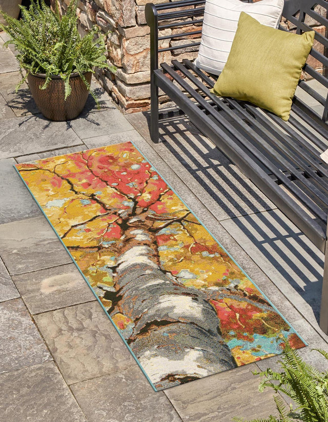 Multicolor 2' x 5' 1 Outdoor Botanical Runner Area Rug Weather Resistant for Patio, Deck, Terrace, Balcony, Porch Polypropylene Garden Floral Tropical Carpet for Sale at Rug Engine