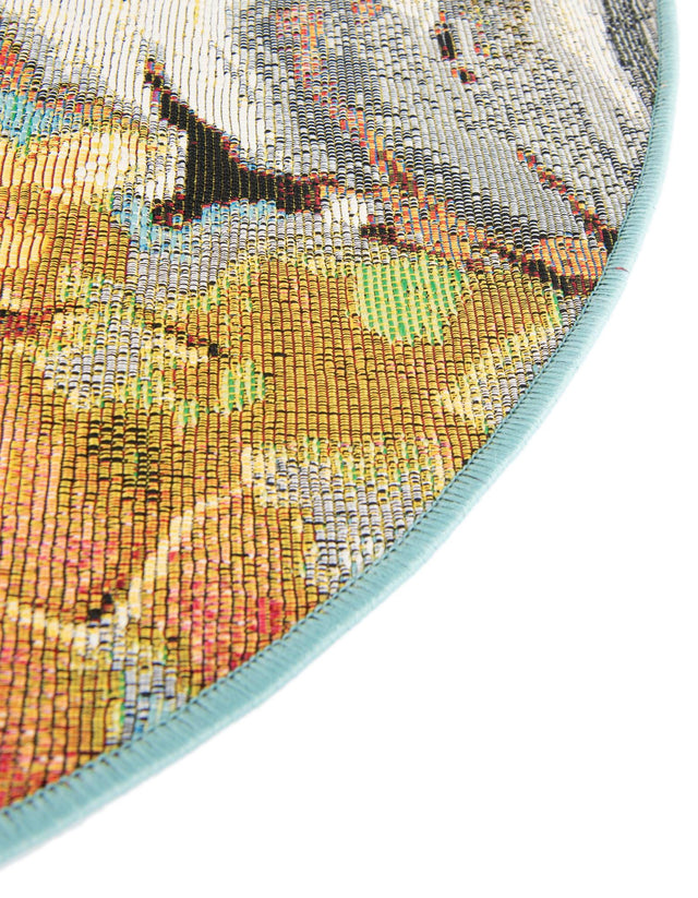Multicolor 10' x 10' Outdoor Botanical Round Area Rug Weather Resistant for Patio, Deck, Terrace, Balcony, Porch Polypropylene Garden Floral Tropical Carpet for Sale at Rug Engine