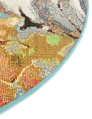 Multicolor 6' 1 x 6' 1 Outdoor Botanical Round Area Rug Weather Resistant for Patio, Deck, Terrace, Balcony, Porch Polypropylene Garden Floral Tropical Carpet for Sale at Rug Engine