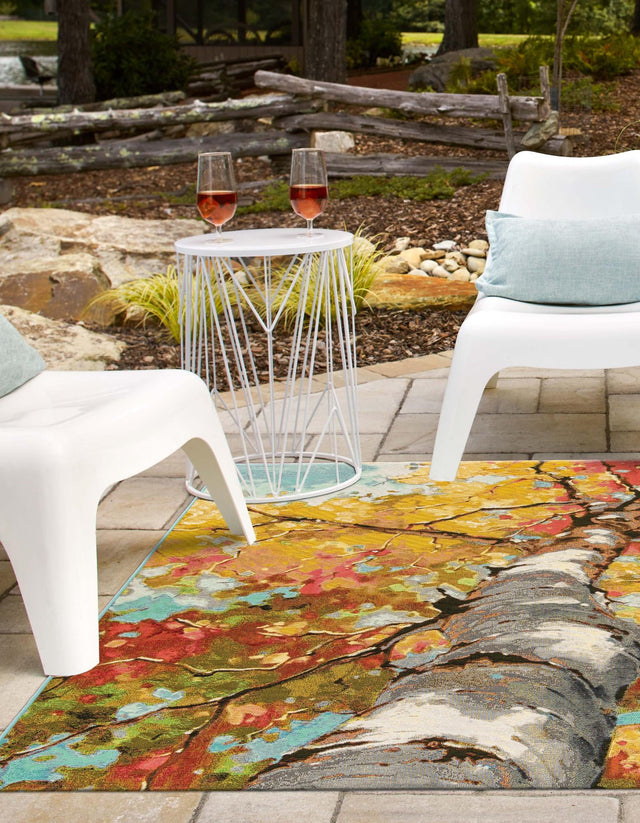Multicolor 7' 10 x 7' 10 Outdoor Botanical Square Area Rug Weather Resistant for Patio, Deck, Terrace, Balcony, Porch Polypropylene Garden Floral Tropical Carpet for Sale at Rug Engine