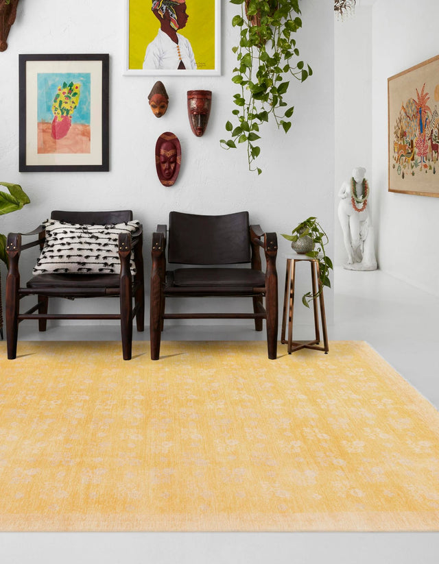 Yellow 6' 1 x 9' Boutique Rectangle Area Rug Chenille Polyester Cotton Traditional Oriental Inspired Classical Carpet for Living Rooms Dining Office Space Interior Design for Sale at Rug Engine