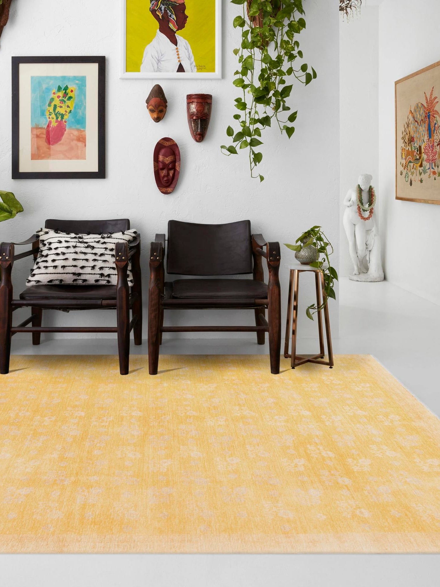 Yellow 5' 1 x 7' 10 Boutique Rectangle Area Rug Chenille Polyester Cotton Traditional Oriental Inspired Classical Carpet for Living Rooms Dining Office Space Interior Design for Sale at Rug Engine