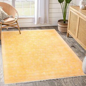 Yellow 3' 11 x 5' 11 Boutique Rectangle Area Rug Chenille Polyester Cotton Traditional Oriental Inspired Classical Carpet for Living Rooms Dining Office Space Interior Design for Sale at Rug Engine