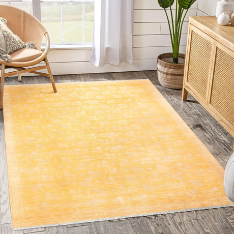 Yellow 3' 11 x 5' 11 Boutique Rectangle Area Rug Chenille Polyester Cotton Traditional Oriental Inspired Classical Carpet for Living Rooms Dining Office Space Interior Design for Sale at Rug Engine