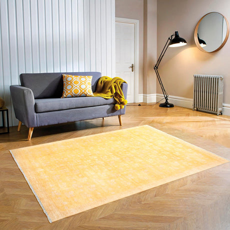 Yellow 3' 11 x 5' 11 Boutique Rectangle Area Rug Chenille Polyester Cotton Traditional Oriental Inspired Classical Carpet for Living Rooms Dining Office Space Interior Design for Sale at Rug Engine