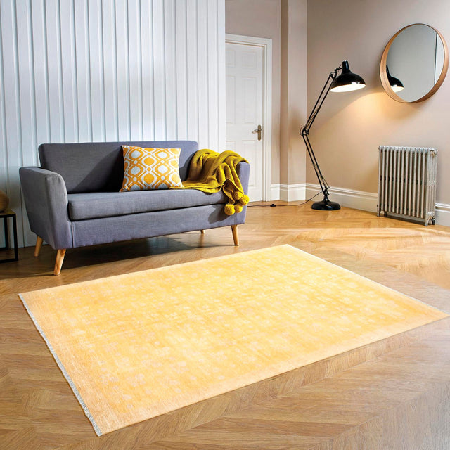 Yellow 3' 11 x 5' 11 Boutique Rectangle Area Rug Chenille Polyester Cotton Traditional Oriental Inspired Classical Carpet for Living Rooms Dining Office Space Interior Design for Sale at Rug Engine