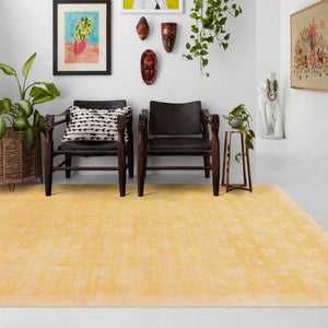 Yellow 3' 11 x 5' 11 Boutique Rectangle Area Rug Chenille Polyester Cotton Traditional Oriental Inspired Classical Carpet for Living Rooms Dining Office Space Interior Design for Sale at Rug Engine