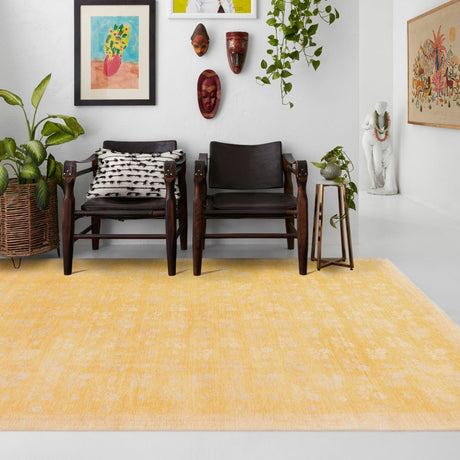 Yellow 3' 11 x 5' 11 Boutique Rectangle Area Rug Chenille Polyester Cotton Traditional Oriental Inspired Classical Carpet for Living Rooms Dining Office Space Interior Design for Sale at Rug Engine