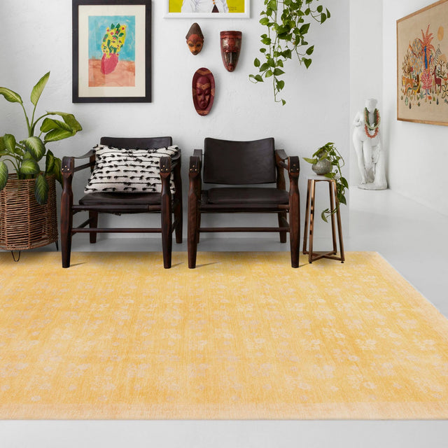 Yellow 3' 11 x 5' 11 Boutique Rectangle Area Rug Chenille Polyester Cotton Traditional Oriental Inspired Classical Carpet for Living Rooms Dining Office Space Interior Design for Sale at Rug Engine