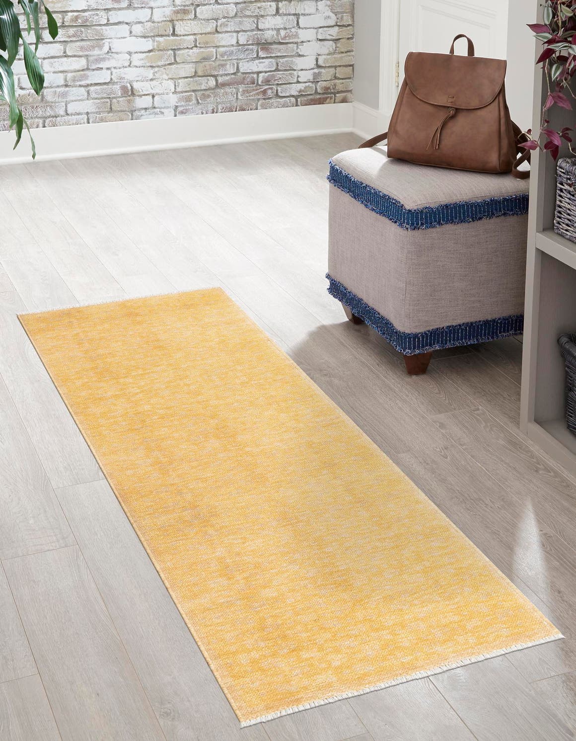 Yellow 2' x 5' 1 Boutique Runner Area Rug Chenille Polyester Cotton Traditional Oriental Inspired Classical Carpet for Living Rooms Dining Office Space Interior Design for Sale at Rug Engine
