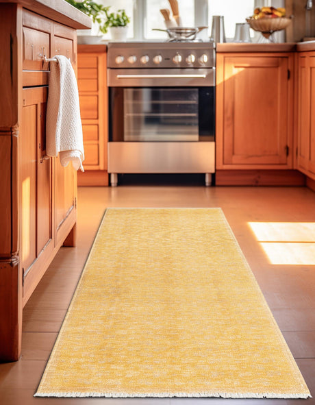 Yellow 3' 3 x 11' 10 Boutique Runner Area Rug Chenille Polyester Cotton Traditional Oriental Inspired Classical Carpet for Living Rooms Dining Office Space Interior Design for Sale at Rug Engine