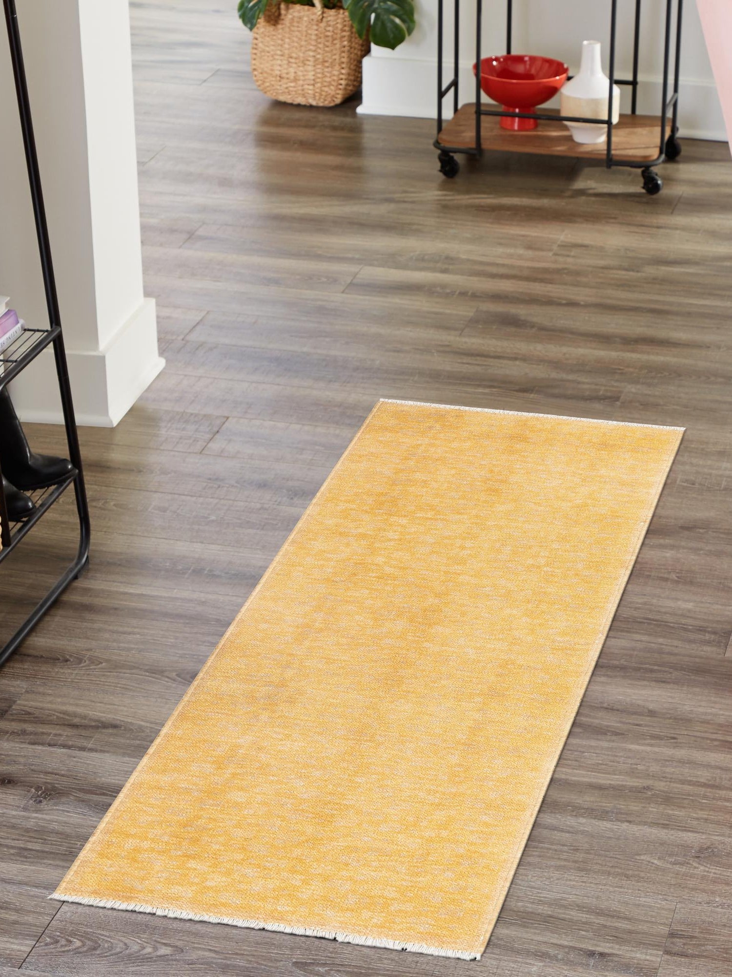 Yellow 2' x 8' Boutique Runner Area Rug Chenille Polyester Cotton Traditional Oriental Inspired Classical Carpet for Living Rooms Dining Office Space Interior Design for Sale at Rug Engine