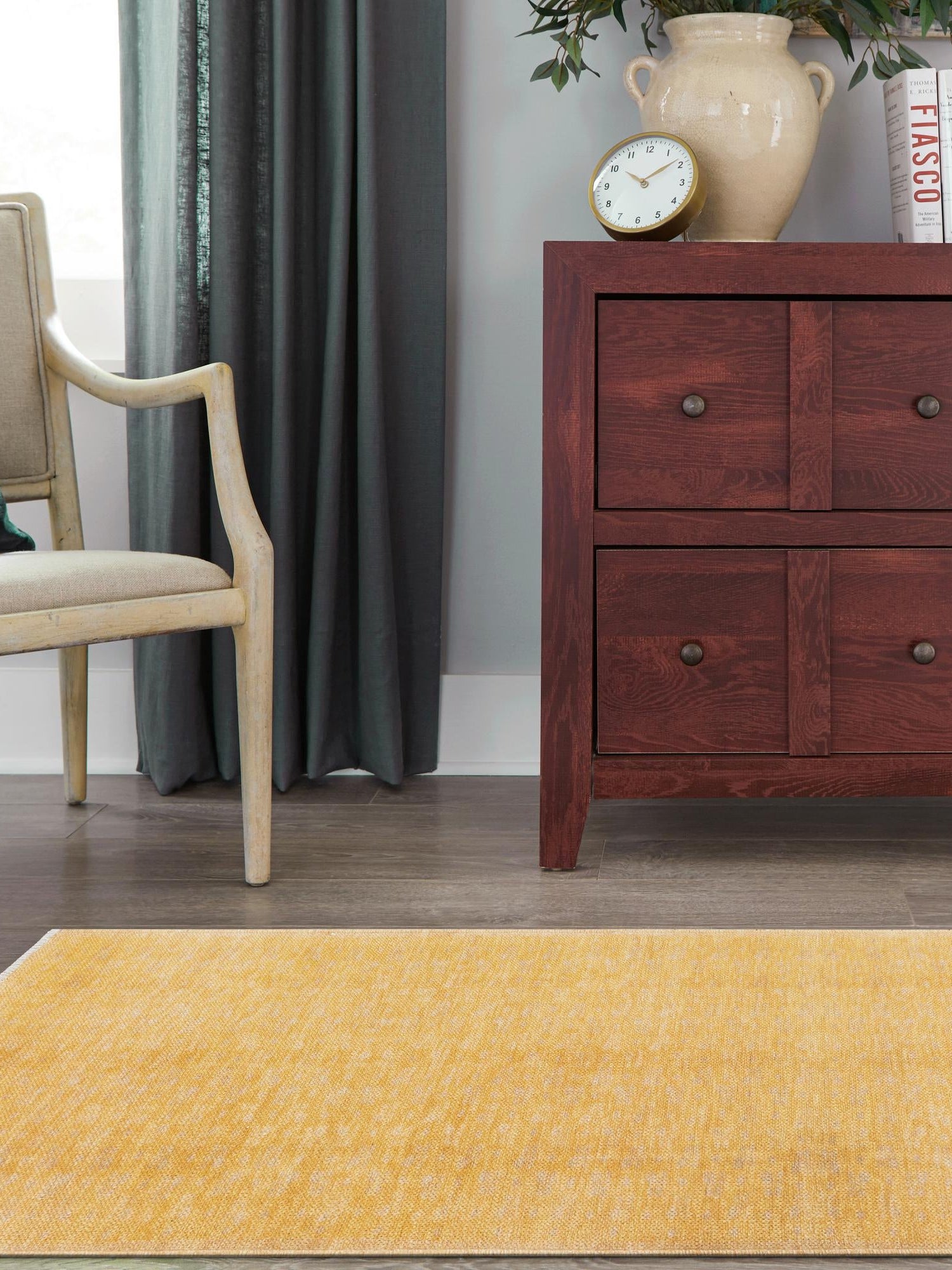 Yellow 2' x 8' Boutique Runner Area Rug Chenille Polyester Cotton Traditional Oriental Inspired Classical Carpet for Living Rooms Dining Office Space Interior Design for Sale at Rug Engine