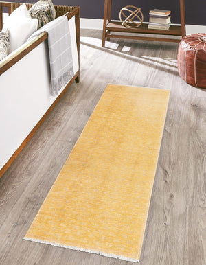 Yellow 2' x 6' 1 Boutique Runner Area Rug Chenille Polyester Cotton Traditional Oriental Inspired Classical Carpet for Living Rooms Dining Office Space Interior Design for Sale at Rug Engine