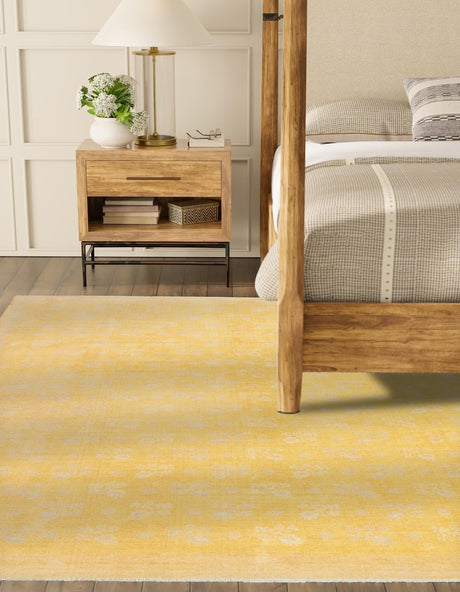 Yellow 7' 9 x 7' 9 Boutique Square Area Rug Chenille Polyester Cotton Traditional Oriental Inspired Classical Carpet for Living Rooms Dining Office Space Interior Design for Sale at Rug Engine