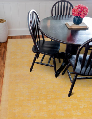 Yellow 5' 1 x 5' 1 Boutique Square Area Rug Chenille Polyester Cotton Traditional Oriental Inspired Classical Carpet for Living Rooms Dining Office Space Interior Design for Sale at Rug Engine