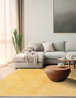 Yellow 5' 1 x 5' 1 Boutique Square Area Rug Chenille Polyester Cotton Traditional Oriental Inspired Classical Carpet for Living Rooms Dining Office Space Interior Design for Sale at Rug Engine