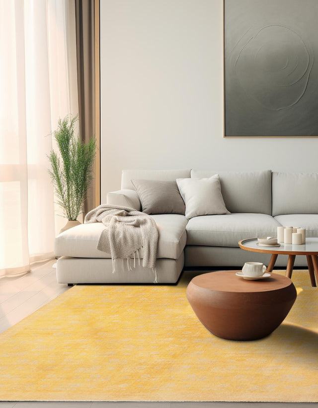 Yellow 7' 9 x 7' 9 Boutique Square Area Rug Chenille Polyester Cotton Traditional Oriental Inspired Classical Carpet for Living Rooms Dining Office Space Interior Design for Sale at Rug Engine