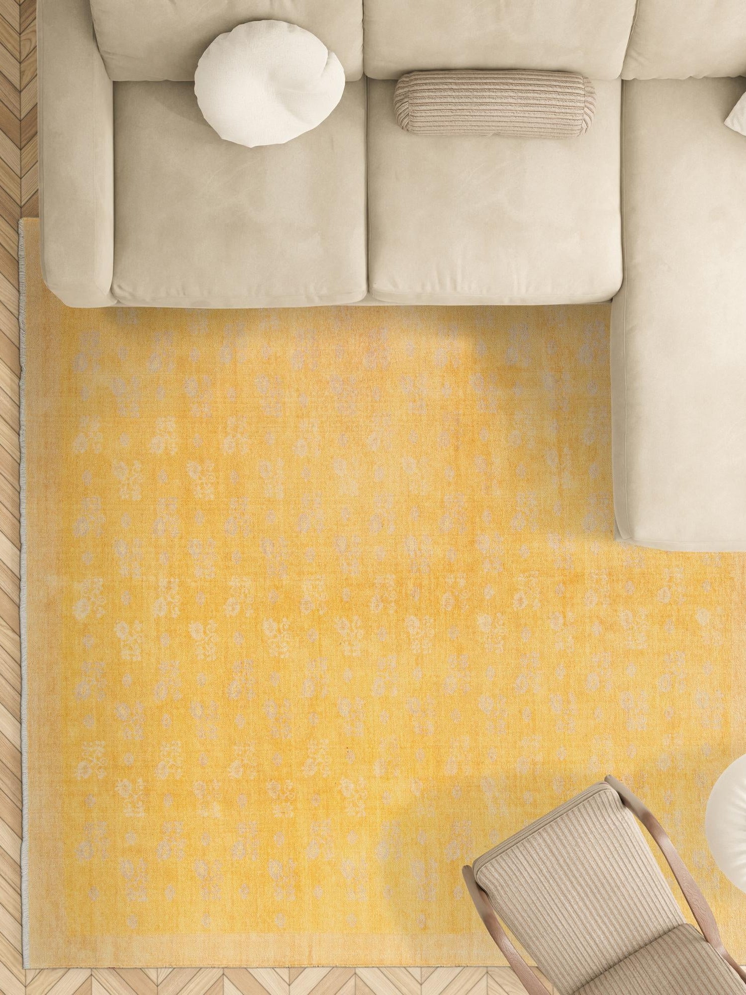 Yellow 7' 9 x 7' 9 Boutique Square Area Rug Chenille Polyester Cotton Traditional Oriental Inspired Classical Carpet for Living Rooms Dining Office Space Interior Design for Sale at Rug Engine