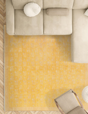 Yellow 7' 9 x 7' 9 Boutique Square Area Rug Chenille Polyester Cotton Traditional Oriental Inspired Classical Carpet for Living Rooms Dining Office Space Interior Design for Sale at Rug Engine