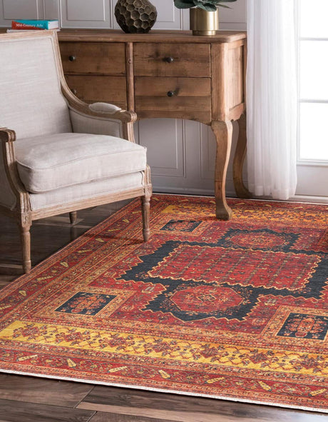 Rust Red 3' 11 x 5' 11 Boutique Rectangle Area Rug Chenille Polyester Cotton Traditional Oriental Inspired Classical Carpet for Living Rooms Dining Office Space Interior Design for Sale at Rug Engine