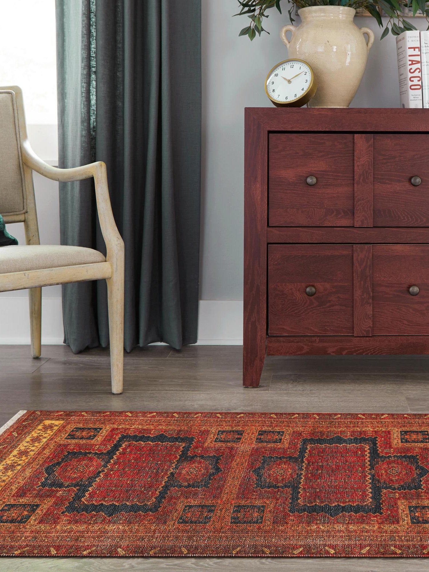 Rust Red 2' x 6' 1 Boutique Runner Area Rug Chenille Polyester Cotton Traditional Oriental Inspired Classical Carpet for Living Rooms Dining Office Space Interior Design for Sale at Rug Engine