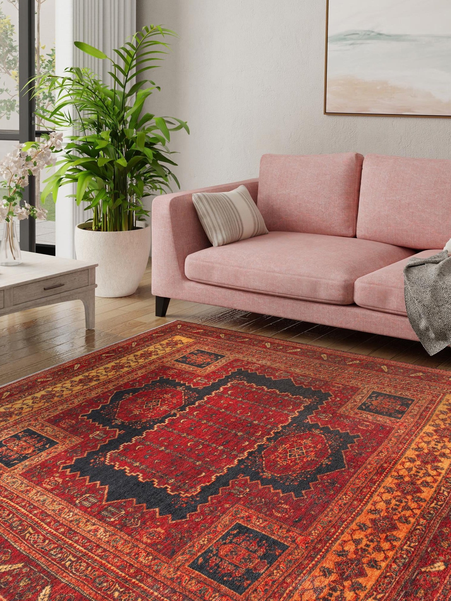 Rust Red 5' 1 x 5' 1 Boutique Square Area Rug Chenille Polyester Cotton Traditional Oriental Inspired Classical Carpet for Living Rooms Dining Office Space Interior Design for Sale at Rug Engine