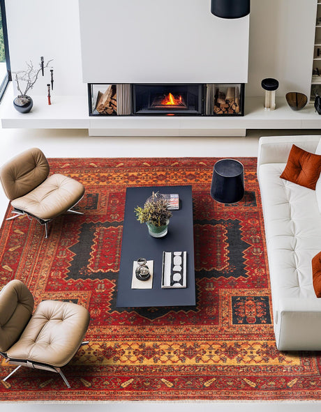 Rust Red 7' 9 x 7' 9 Boutique Square Area Rug Chenille Polyester Cotton Traditional Oriental Inspired Classical Carpet for Living Rooms Dining Office Space Interior Design for Sale at Rug Engine