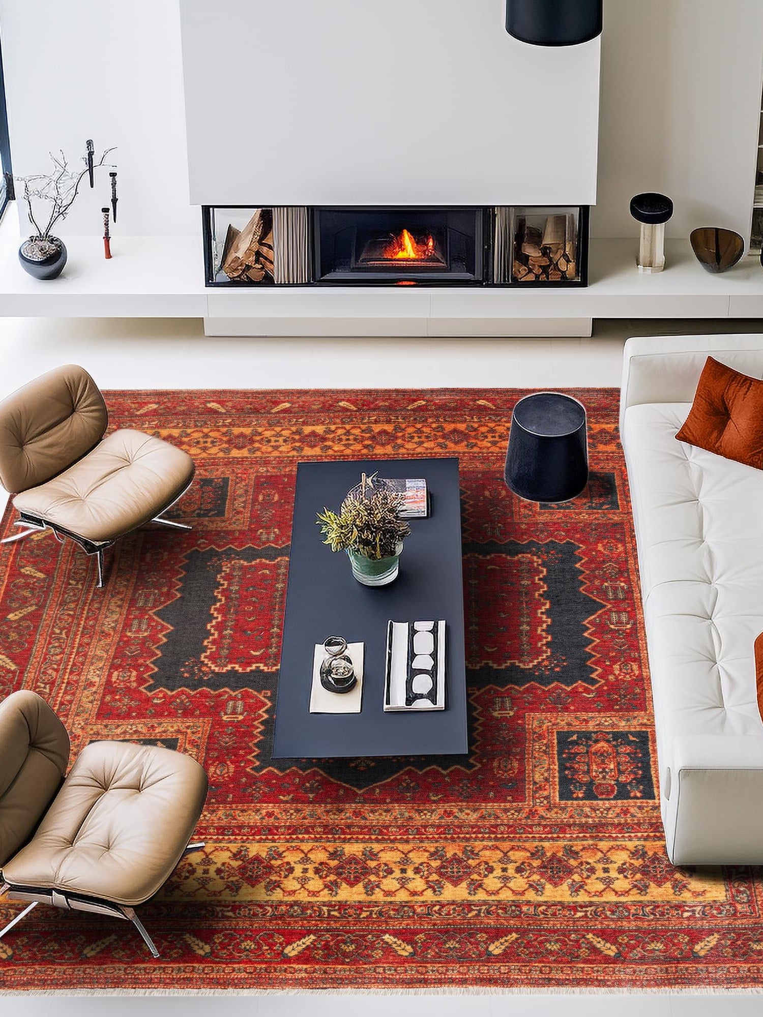 Rust Red 5' 1 x 5' 1 Boutique Square Area Rug Chenille Polyester Cotton Traditional Oriental Inspired Classical Carpet for Living Rooms Dining Office Space Interior Design for Sale at Rug Engine