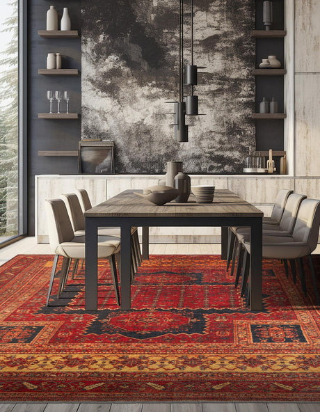 Rust Red 7' 9 x 7' 9 Boutique Square Area Rug Chenille Polyester Cotton Traditional Oriental Inspired Classical Carpet for Living Rooms Dining Office Space Interior Design for Sale at Rug Engine