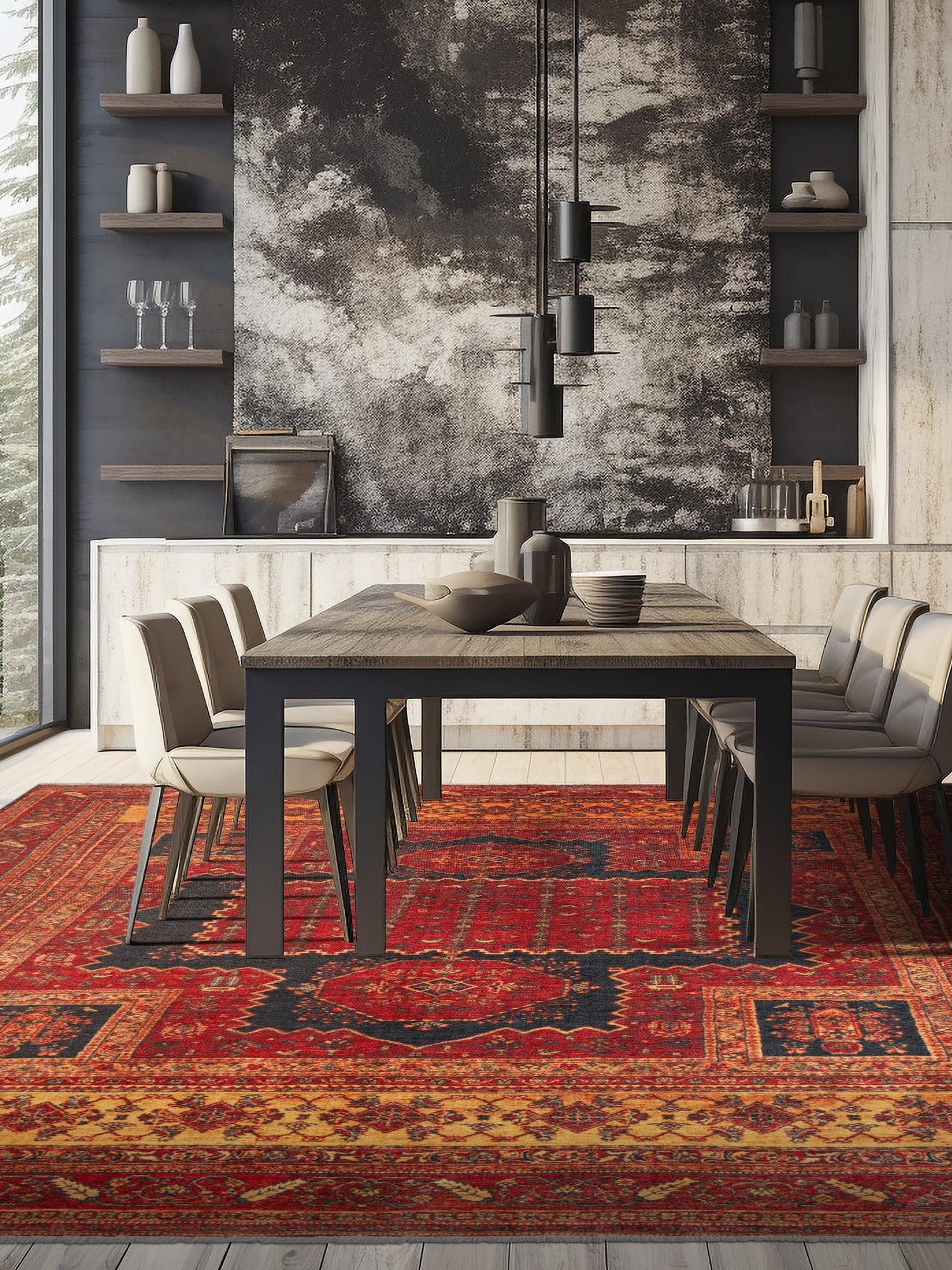 Rust Red 5' 1 x 5' 1 Boutique Square Area Rug Chenille Polyester Cotton Traditional Oriental Inspired Classical Carpet for Living Rooms Dining Office Space Interior Design for Sale at Rug Engine