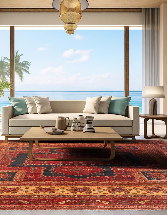 Rust Red 7' 9 x 7' 9 Boutique Square Area Rug Chenille Polyester Cotton Traditional Oriental Inspired Classical Carpet for Living Rooms Dining Office Space Interior Design for Sale at Rug Engine