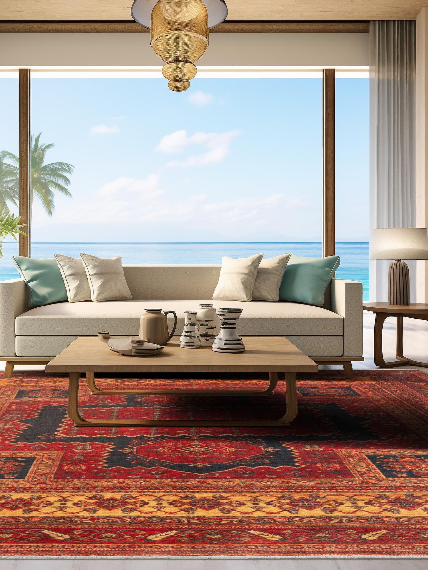 Rust Red 5' 1 x 5' 1 Boutique Square Area Rug Chenille Polyester Cotton Traditional Oriental Inspired Classical Carpet for Living Rooms Dining Office Space Interior Design for Sale at Rug Engine