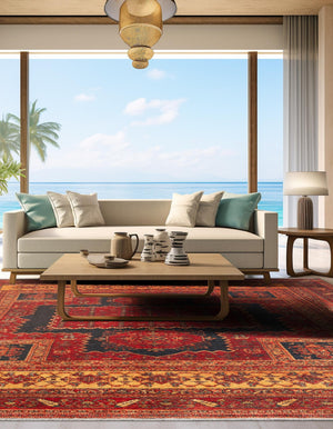 Rust Red 5' 1 x 5' 1 Boutique Square Area Rug Chenille Polyester Cotton Traditional Oriental Inspired Classical Carpet for Living Rooms Dining Office Space Interior Design for Sale at Rug Engine