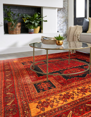 Rust Red 7' 9 x 7' 9 Boutique Square Area Rug Chenille Polyester Cotton Traditional Oriental Inspired Classical Carpet for Living Rooms Dining Office Space Interior Design for Sale at Rug Engine