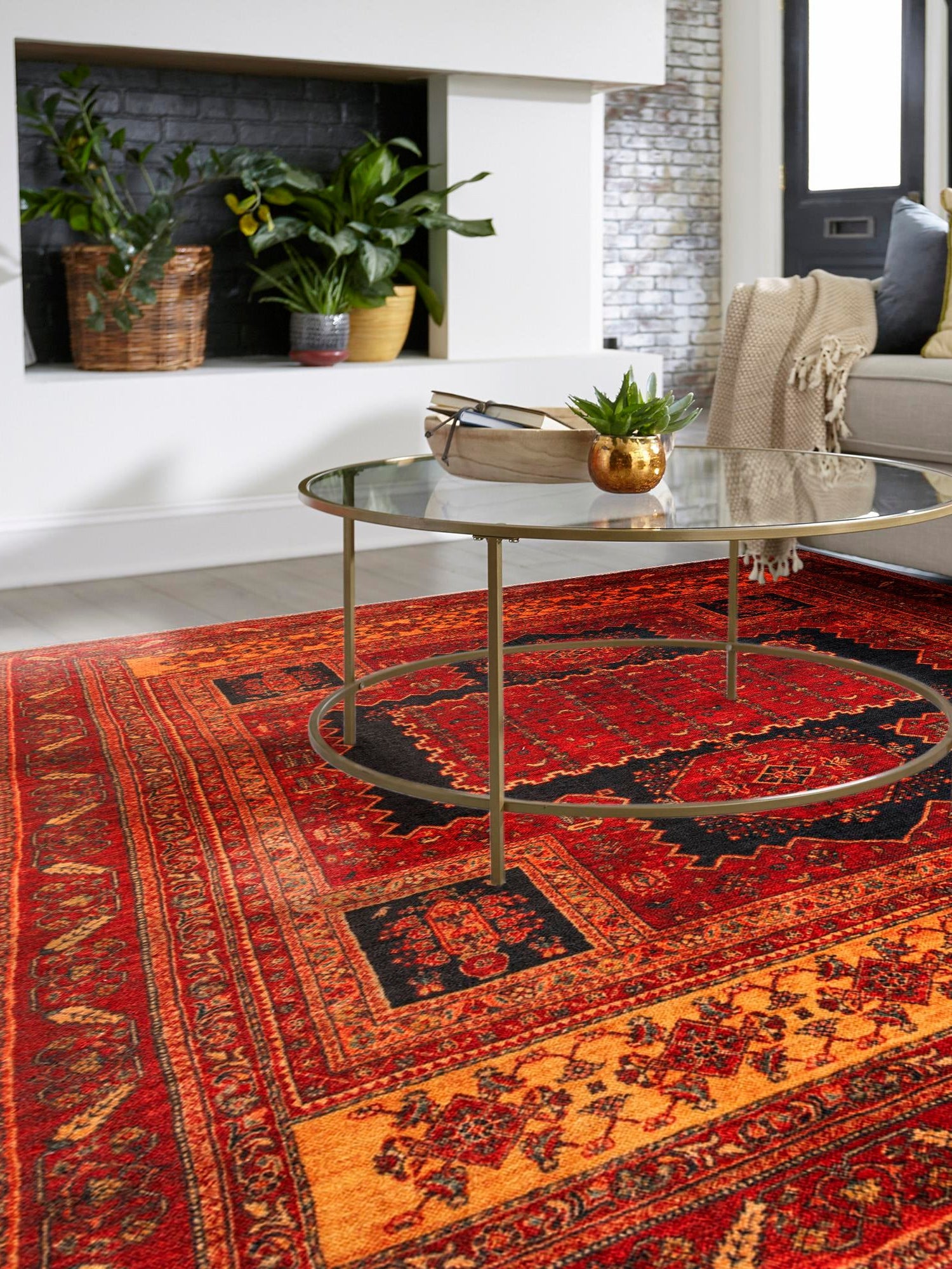 Rust Red 5' 1 x 5' 1 Boutique Square Area Rug Chenille Polyester Cotton Traditional Oriental Inspired Classical Carpet for Living Rooms Dining Office Space Interior Design for Sale at Rug Engine