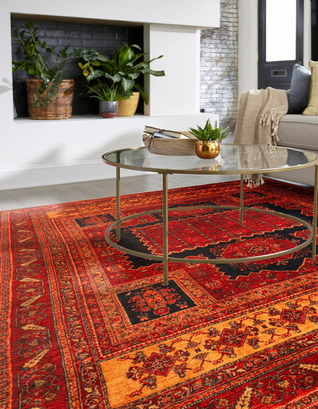 Rust Red 5' 1 x 5' 1 Boutique Square Area Rug Chenille Polyester Cotton Traditional Oriental Inspired Classical Carpet for Living Rooms Dining Office Space Interior Design for Sale at Rug Engine