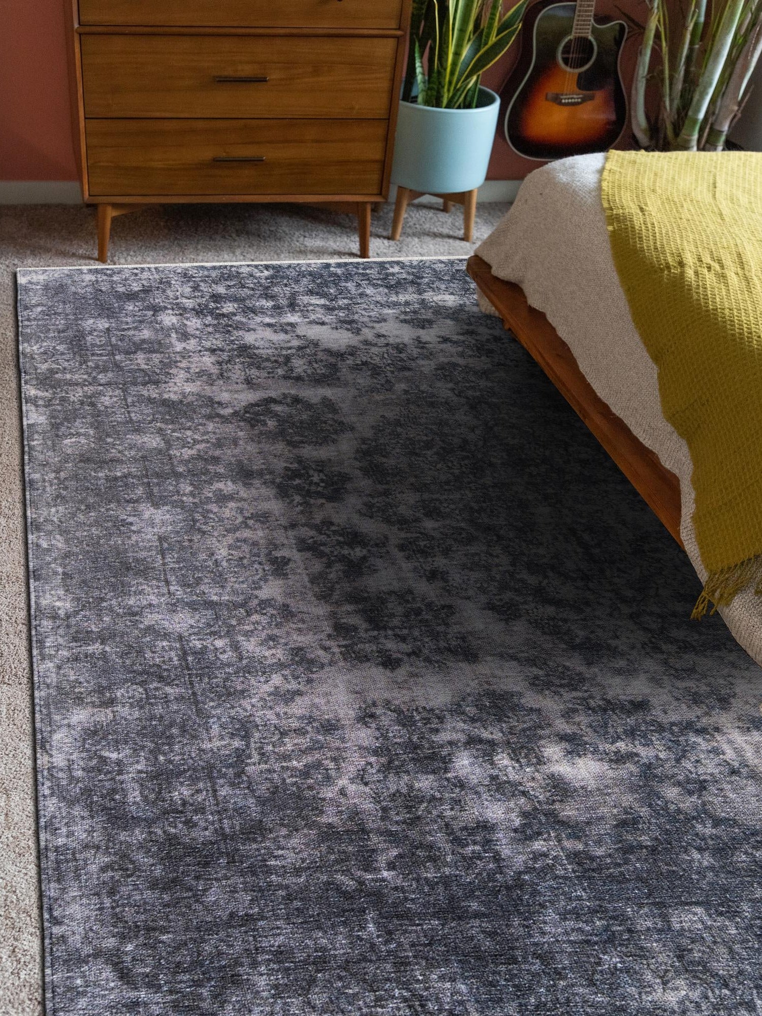 Gray and Blue 6' 1 x 9' Boutique Rectangle Area Rug Chenille Polyester Cotton Traditional Oriental Inspired Classical Carpet for Living Rooms Dining Office Space Interior Design for Sale at Rug Engine