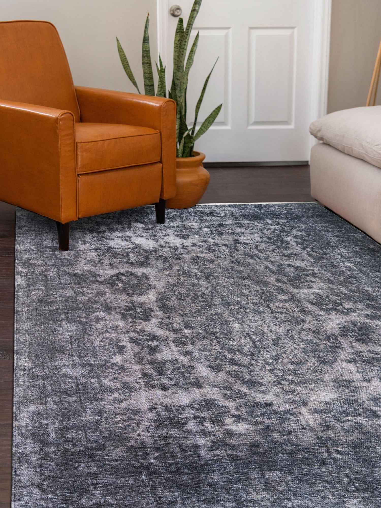 Gray and Blue 6' 1 x 9' Boutique Rectangle Area Rug Chenille Polyester Cotton Traditional Oriental Inspired Classical Carpet for Living Rooms Dining Office Space Interior Design for Sale at Rug Engine