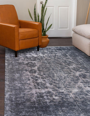 Gray and Blue 6' 1 x 9' Boutique Rectangle Area Rug Chenille Polyester Cotton Traditional Oriental Inspired Classical Carpet for Living Rooms Dining Office Space Interior Design for Sale at Rug Engine