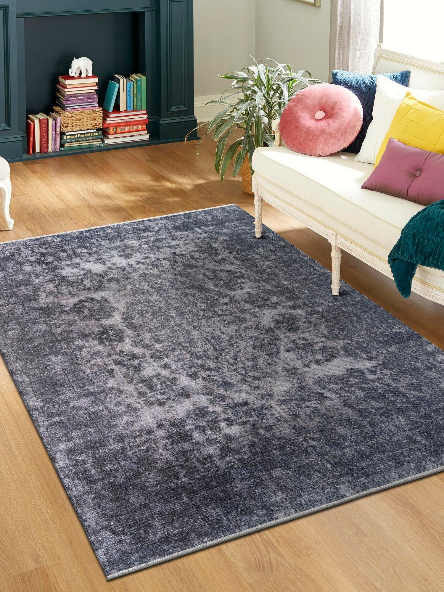 Gray and Blue 7' 10 x 10' Boutique Rectangle Area Rug Chenille Polyester Cotton Traditional Oriental Inspired Classical Carpet for Living Rooms Dining Office Space Interior Design for Sale at Rug Engine