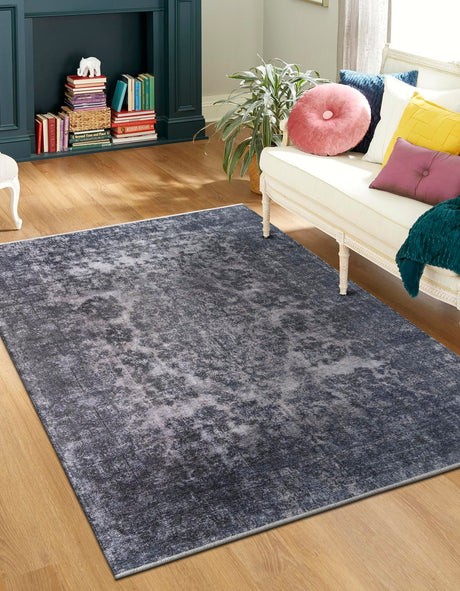 Gray and Blue 5' 1 x 7' 10 Boutique Rectangle Area Rug Chenille Polyester Cotton Traditional Oriental Inspired Classical Carpet for Living Rooms Dining Office Space Interior Design for Sale at Rug Engine