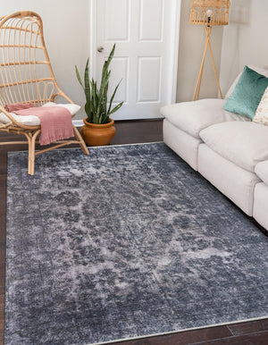 Gray and Blue 7' 10 x 10' Boutique Rectangle Area Rug Chenille Polyester Cotton Traditional Oriental Inspired Classical Carpet for Living Rooms Dining Office Space Interior Design for Sale at Rug Engine
