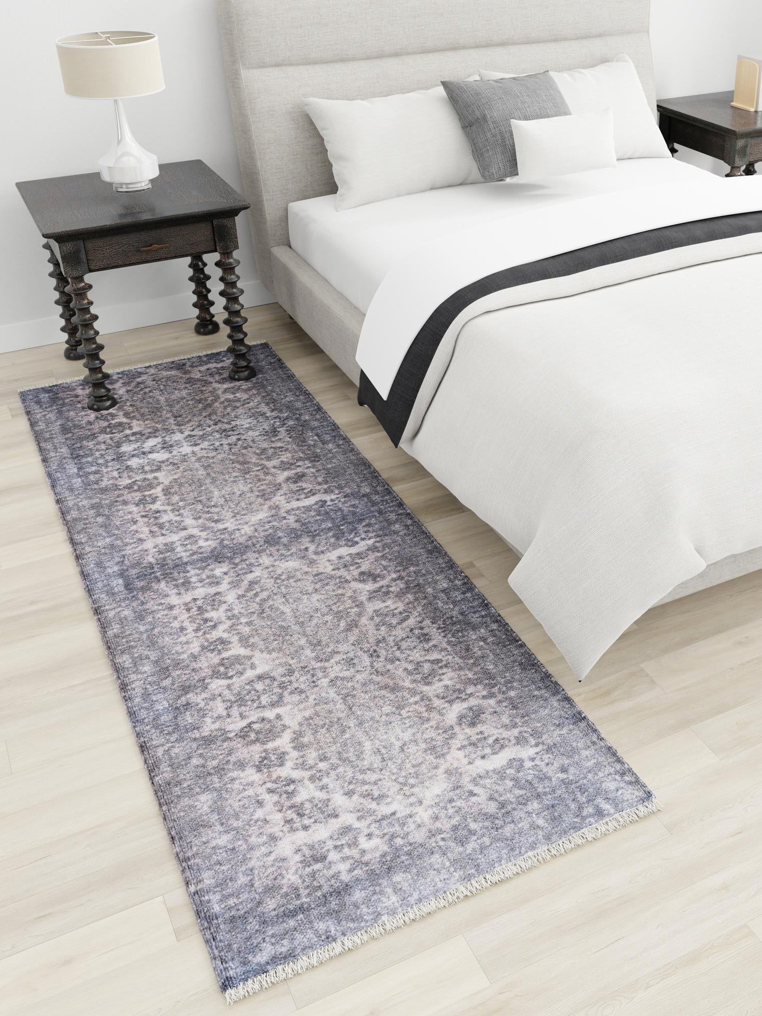 Gray and Blue 2' x 5' 1 Boutique Runner Area Rug Chenille Polyester Cotton Traditional Oriental Inspired Classical Carpet for Living Rooms Dining Office Space Interior Design for Sale at Rug Engine