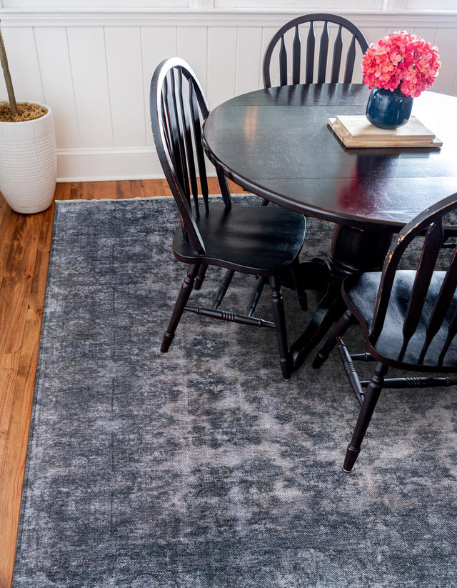 Gray and Blue 5' 1 x 5' 1 Boutique Square Area Rug Chenille Polyester Cotton Traditional Oriental Inspired Classical Carpet for Living Rooms Dining Office Space Interior Design for Sale at Rug Engine