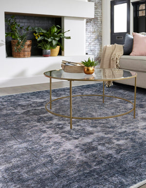 Gray and Blue 5' 1 x 5' 1 Boutique Square Area Rug Chenille Polyester Cotton Traditional Oriental Inspired Classical Carpet for Living Rooms Dining Office Space Interior Design for Sale at Rug Engine