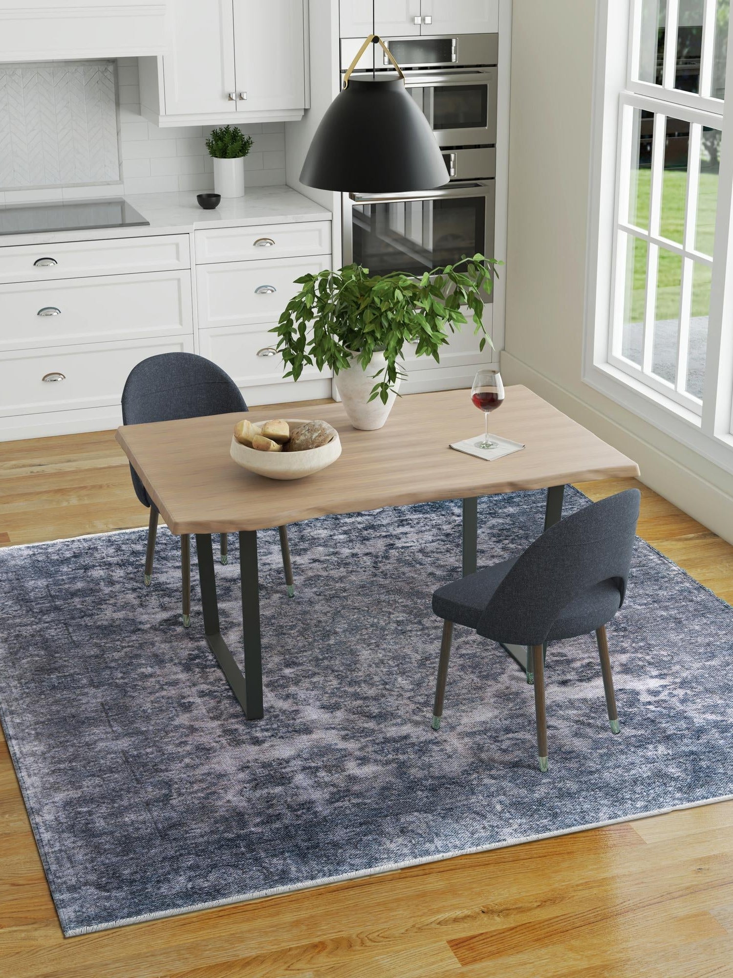 Gray and Blue 5' 1 x 5' 1 Boutique Square Area Rug Chenille Polyester Cotton Traditional Oriental Inspired Classical Carpet for Living Rooms Dining Office Space Interior Design for Sale at Rug Engine