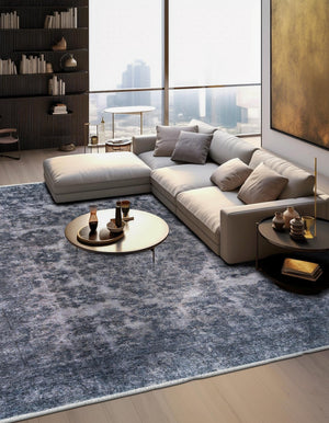 Gray and Blue 5' 1 x 5' 1 Boutique Square Area Rug Chenille Polyester Cotton Traditional Oriental Inspired Classical Carpet for Living Rooms Dining Office Space Interior Design for Sale at Rug Engine