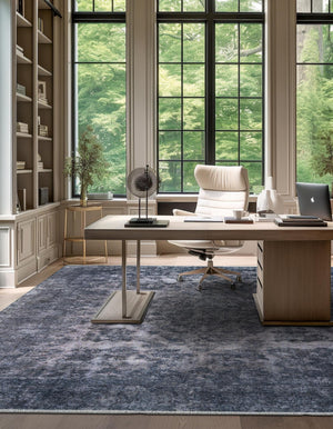 Gray and Blue 5' 1 x 5' 1 Boutique Square Area Rug Chenille Polyester Cotton Traditional Oriental Inspired Classical Carpet for Living Rooms Dining Office Space Interior Design for Sale at Rug Engine