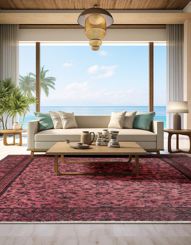 Antique Red 7' 9 x 7' 9 Boutique Square Area Rug Chenille Polyester Cotton Traditional Oriental Inspired Classical Carpet for Living Rooms Dining Office Space Interior Design for Sale at Rug Engine